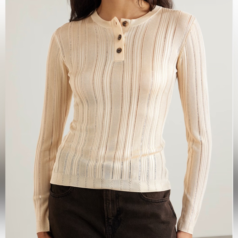 FRAME NWT Laddered Rib Henley Cream Size Medium